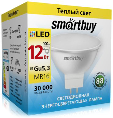 Лампочка Smartbuy SBL-GU5_3-12-30K 12W GU5.3 1 шт купить,NaN