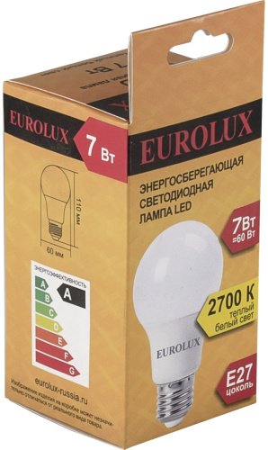 Лампочка Eurolux LL-E A60 7W 230 2.7K E27 купить,0