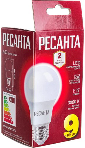 Лампочка РЕСАНТА LL-R A60 9W 230 3K E27 купить,NaN