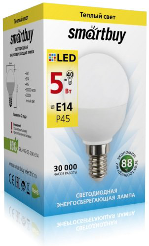 Лампочка Smartbuy SBL-P45-05-30K-E14 5W 1 шт купить,NaN