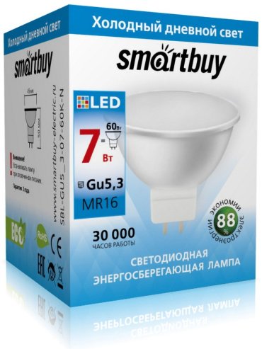 Лампочка Smartbuy SBL-GU5_3-07-60K-N 7W GU5.3 1 шт купить,0