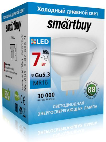 Лампочка Smartbuy SBL-GU5_3-07-60K-N 7W GU5.3 1 шт купить,NaN
