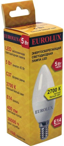 Лампочка Eurolux LL-E C37 5W 230 2.7K-E14 купить,NaN