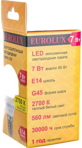 Лампочка Eurolux LL-E G45 7W 230 2.7K E14 купить,NaN