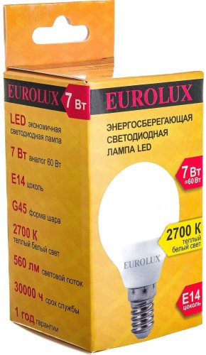 Лампочка Eurolux LL-E G45 7W 230 2.7K E14 купить,0