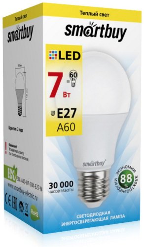 Лампочка Smartbuy SBL-A60-07-30K-E27-N 7W E27 1 шт - ForteMarket Лампочка Smartbuy SBL-A60-07-30K-E27-N 7W E27 1 шт купить,0