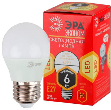 Лампочка ЭРА ECO LED Р45-6W-827-E27 240W E27 1 шт купить,NaN