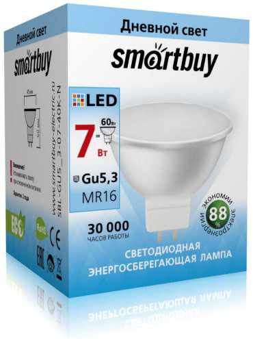 Лампочка Smartbuy SBL-GU5_3-07-40K-N 7W GU5.3 1 шт купить,NaN