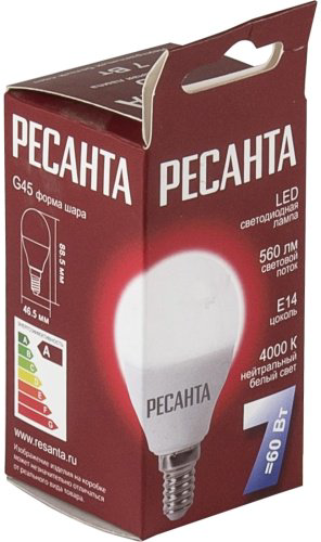 Лампочка Ресанта LL-R G45 7W 230 4K E14 7W E14 1 шт купить,470