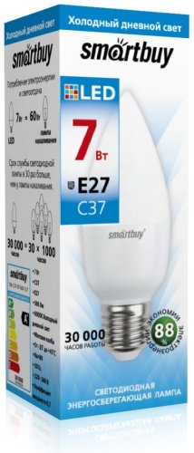 Лампочка Smartbuy SBL-C37-07-60K-E27 7W E27 1 шт - ForteMarket Лампочка Smartbuy SBL-C37-07-60K-E27 7W E27 1 шт купить,0