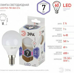 Лампочка ЭРА STD LED P45-7W-860-E14 7W E14 1 шт