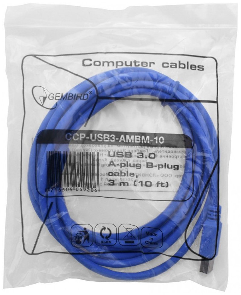 Кабель Cablexpert USB 3.0 B - USB 3.0 A 3 м CCP-USB3-AMBM-10 купить,726