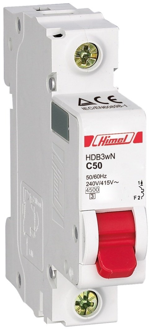Himel Автоматический выключатель 1Р 50А характеристика C HDB3w 4,5кА /HDB3WL1C50/