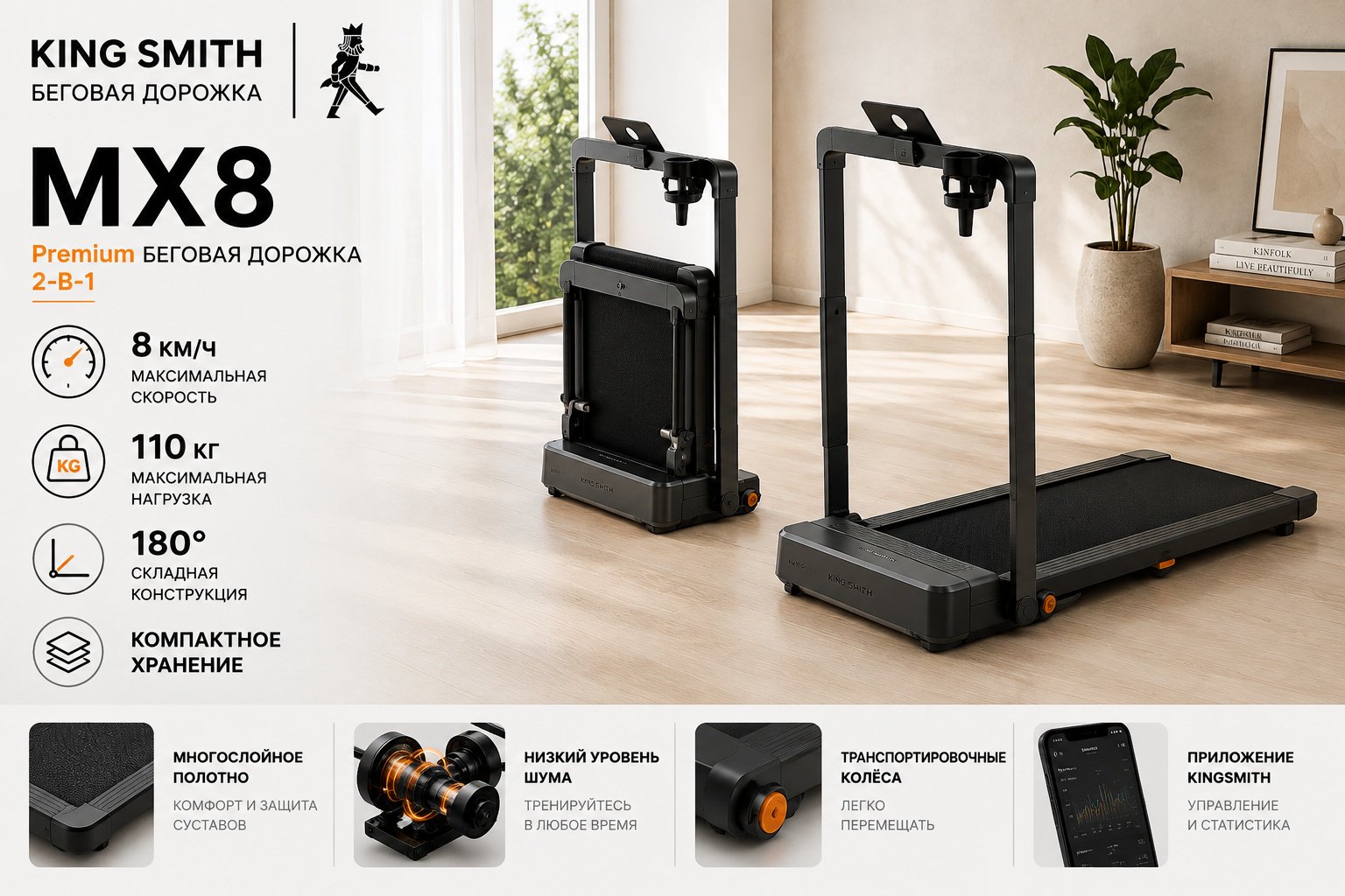 Беговая дорожка Xiaomi KingSmith MX8 WP380A5 электрическая