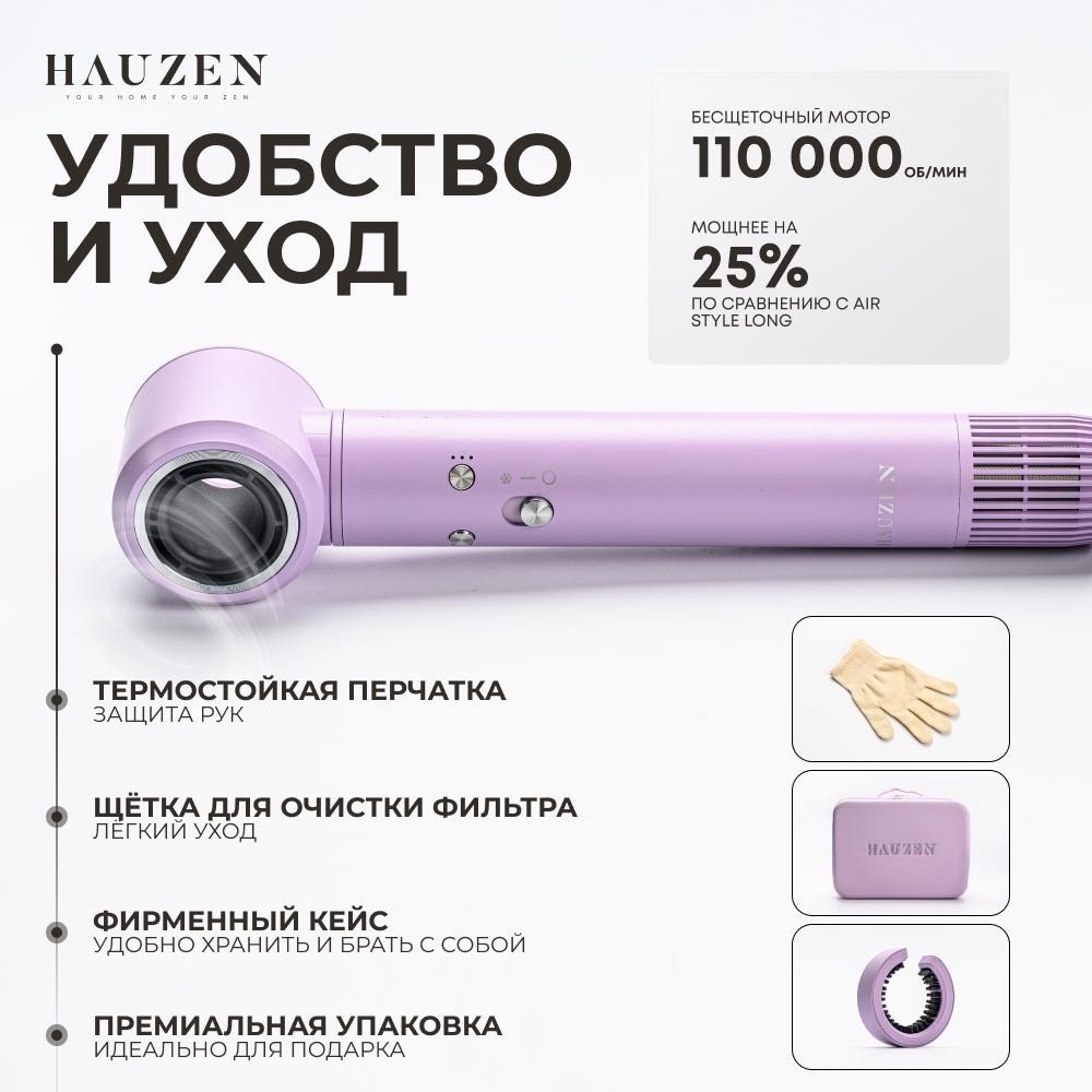 HAUZEN Air Style Pro 8-в-1 стайлер 1600 Вт сиреневый купить,NaN