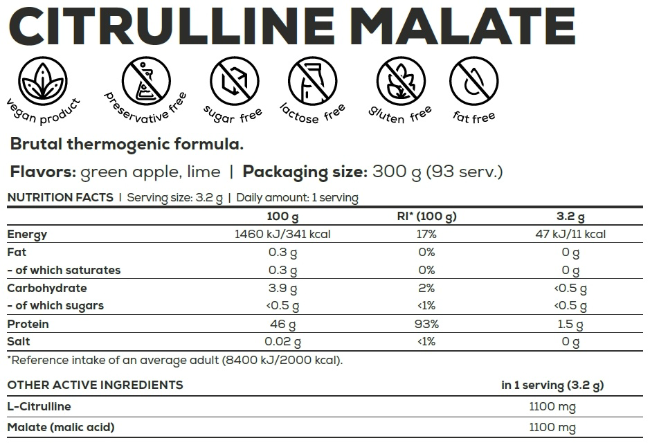 Предтренировочный комплекс BioTech USA Citrulline Malate зеленое яблоко 300гр купить,14990