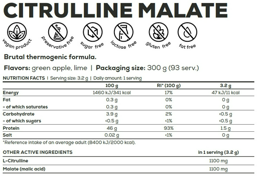 Предтренировочный комплекс BioTech USA Citrulline Malate зеленое яблоко 300гр