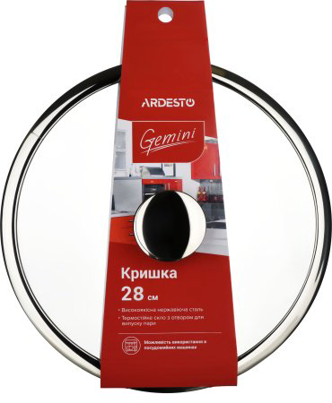 ARDESTO крышка AR1928L 28 см, нержавеющая сталь, стекло