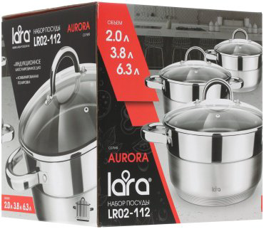 LARA набор кастрюль LR02-112 сталь 6 в 1 купить,NaN