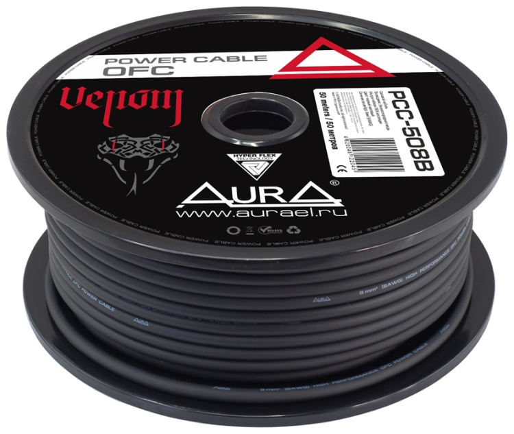 Силовой кабель AurA PCC-508B OFC 8AWG/8мм2 1 шт 5 м