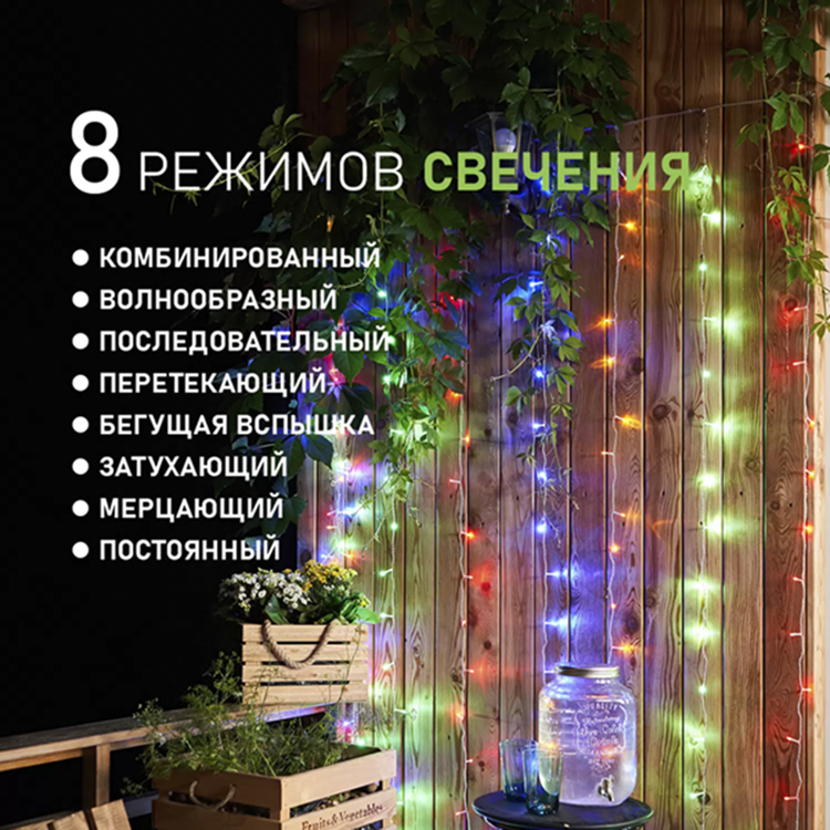 Гирлянда-занавес Дождь АН 201 2х2 м мультиколор купить,NaN