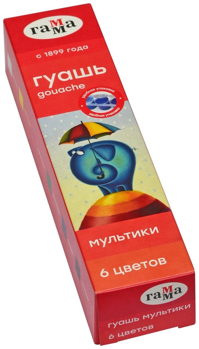Гуашь Гамма "Мультики", 06 цветов, 15мл, блок-тара, картон. упак. купить,NaN
