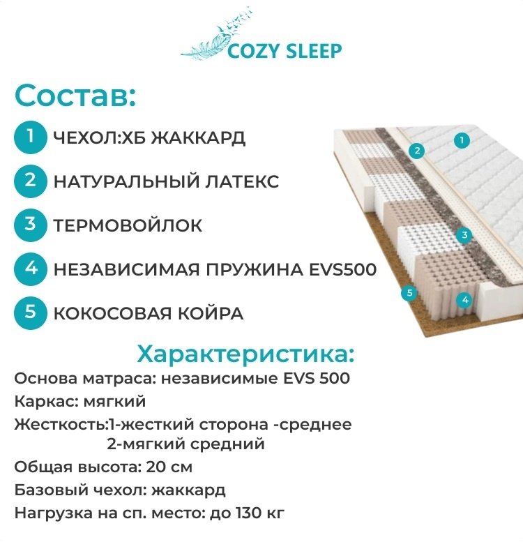 Матрас Cozy Sleep ultra mix, 80x200x20 см - ForteMarket Матрас Cozy Sleep ultra mix, 80x200x20 см купить,56000