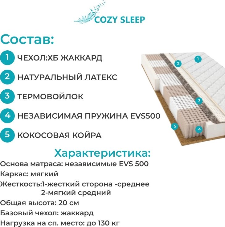 Матрас Cozy Sleep ultra mix, 160x200x20 см, чехол жаккард - ForteMarket Матрас Cozy Sleep ultra mix, 160x200x20 см, чехол жаккард купить,108000