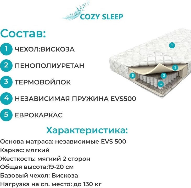 Матрас Cozy Sleep софт, 170x200x20 см, чехол вискоза купить,85000