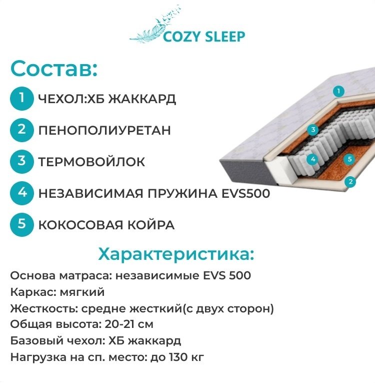 Матрас Cozy Sleep Medium, 110x195x20 см купить,71000