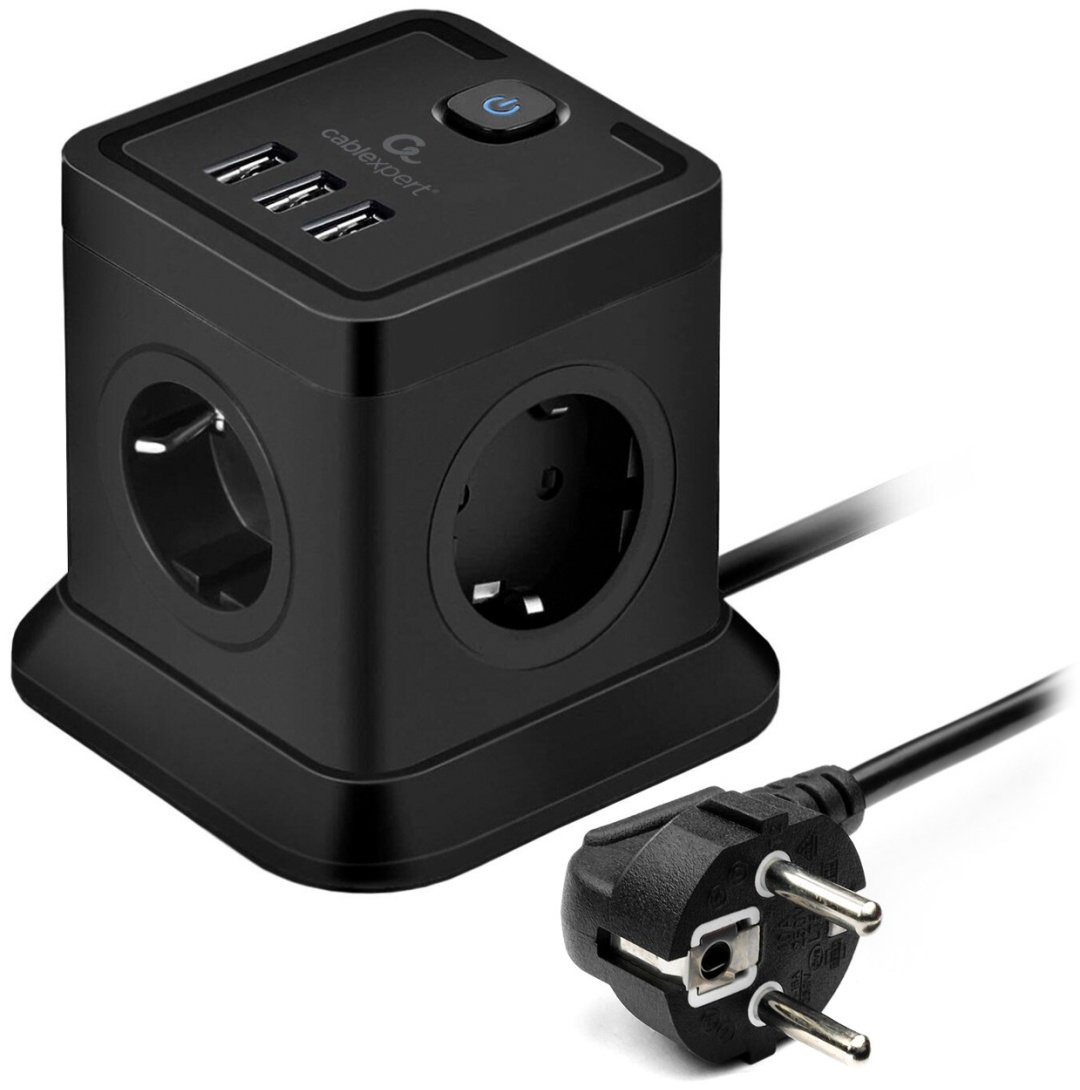 Сетевой фильтр Cablexpert TWR-4-U3-B-2, 2 м
