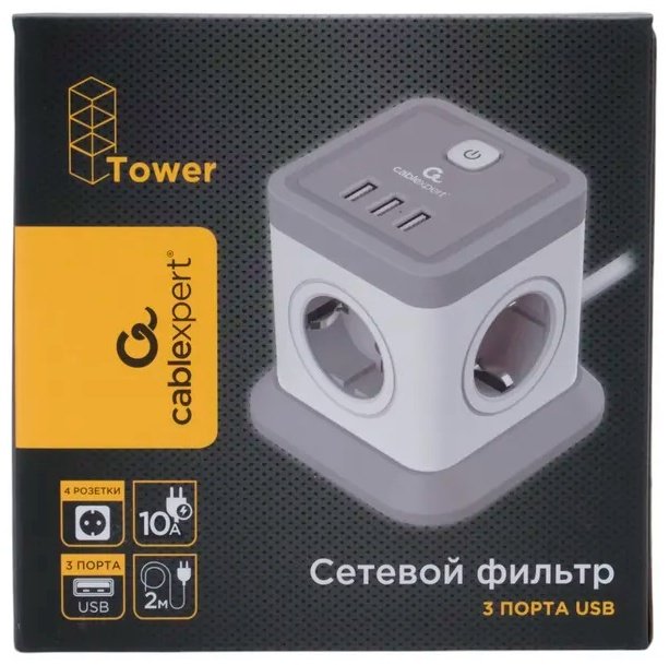 Сетевой фильтр Cablexpert TWR-4-U3-W-2, 2 м купить,11990