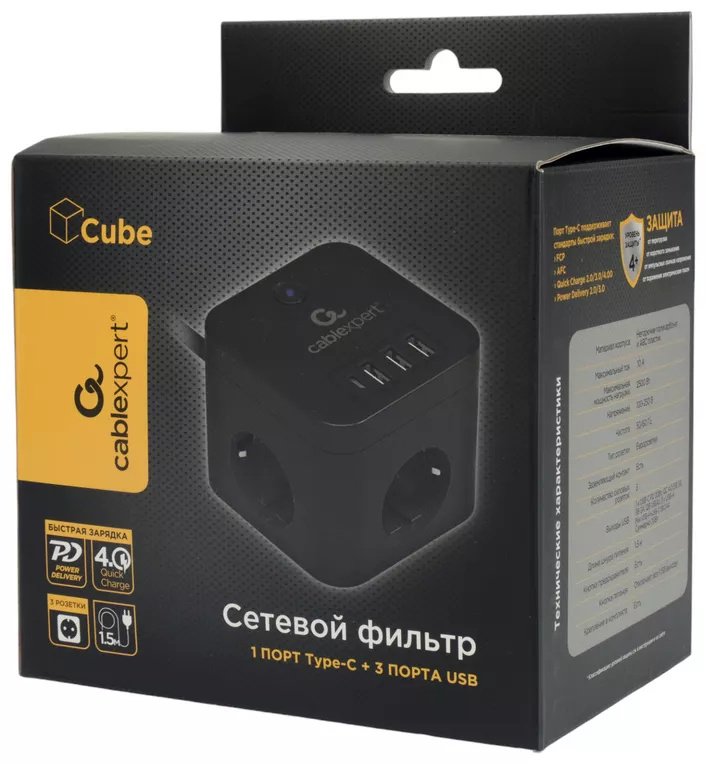 Сетевой фильтр Cablexpert CUBE-3-CU3-B-1.5, 1.5 м купить,15490