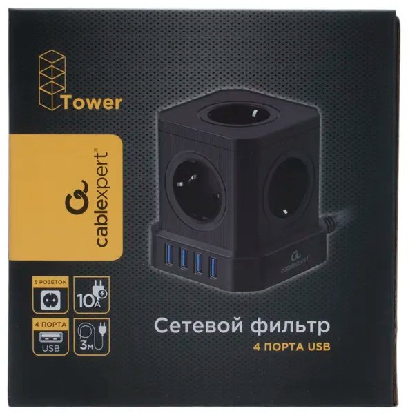 Сетевой фильтр Cablexpert TWR-5-U4-B-3, 3 м купить,13990