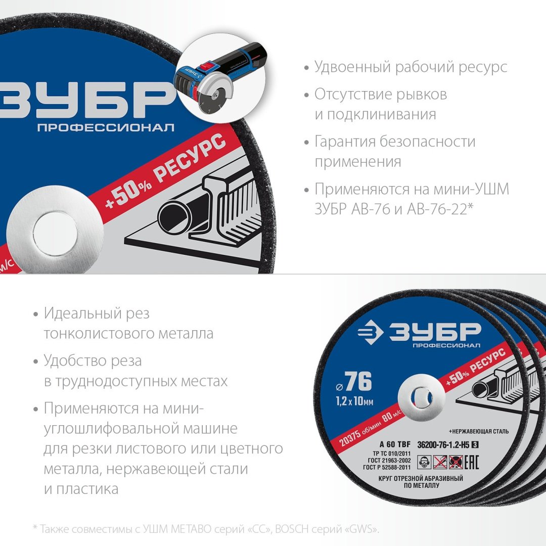 Диск отрезной по металлу 76x10х1 мм, ЗУБР 36200-76-1.0-H5_z03 купить,1768