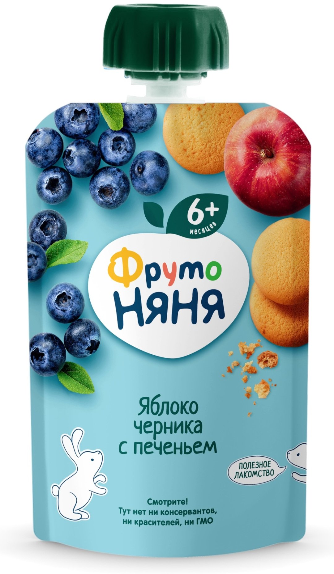 Пюре ФрутоНяня яблоко/черника с печеньем с 6 месяцев 90 гр