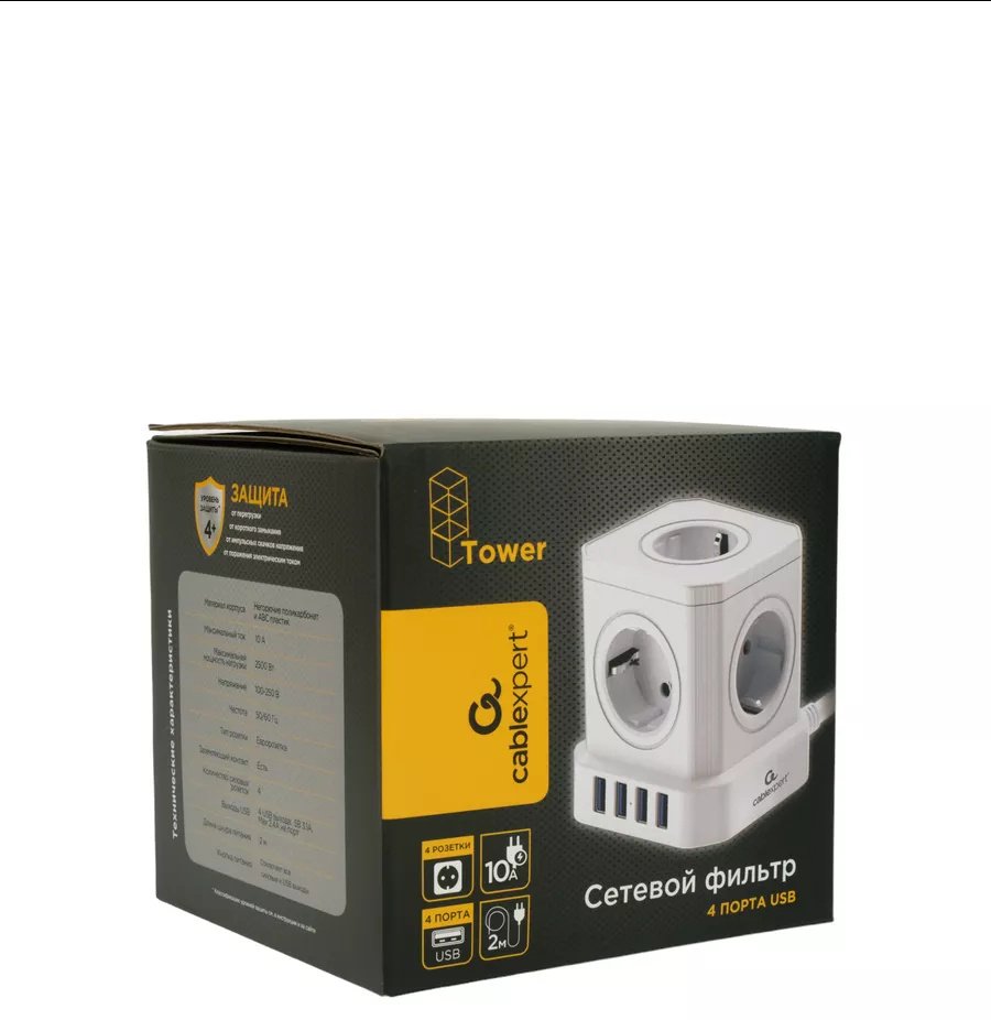 Сетевой фильтр Cablexpert TWR-5-U4-W-2, 2 м купить,12490