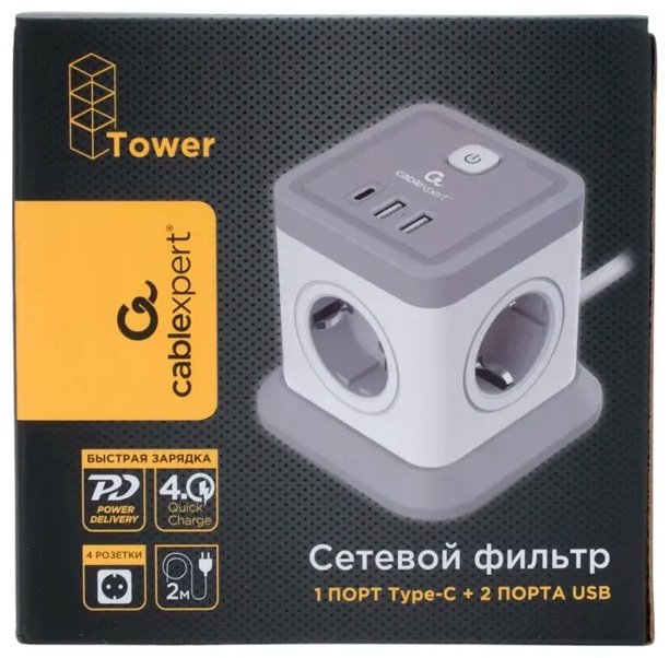 Сетевой фильтр Cablexpert TWR-4-CU2-W-2, 2 м купить,13990
