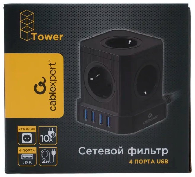Сетевой фильтр Cablexpert TWR-5-U4-W-2, 2 м купить,12490