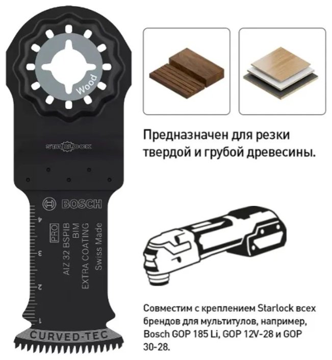 Пильное полотно Bosch 50 мм, 1 шт. арт. Полотно погружное PRO Starlock BIM 32x50 мм Hard Wood AIZ 32 BSPIB / артикул: 2608669070 купить,4955