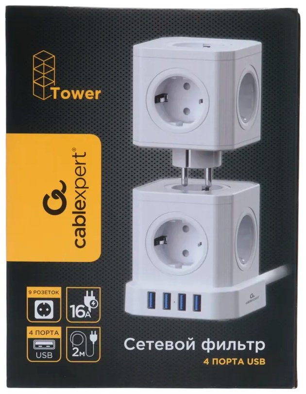 Сетевой фильтр Cablexpert TWR-9-U4-W-2, 2 м купить,19490