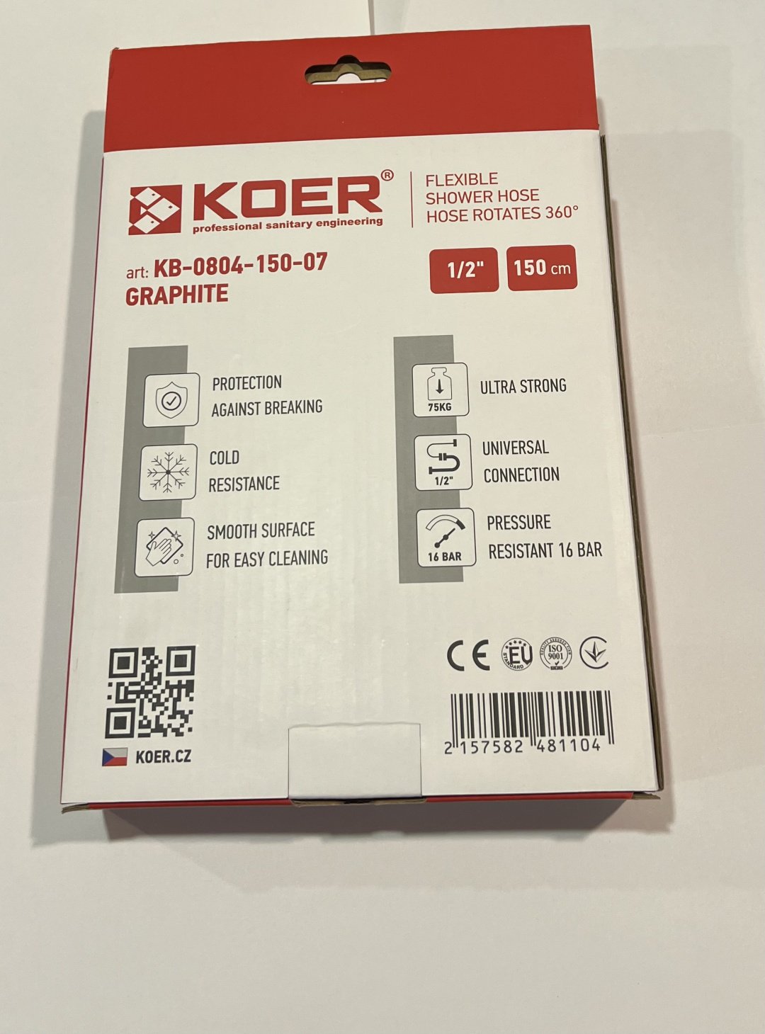 Шланг для душа Koer силикон, 150 см, подключение 1/2x1/2 купить,5000