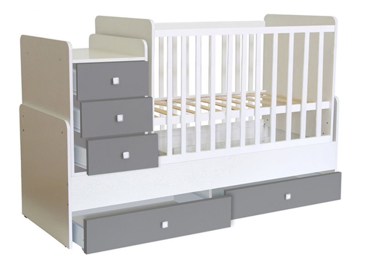 Кровать - трансформер Polini kids Simple 1111 бело-серая купить,NaN