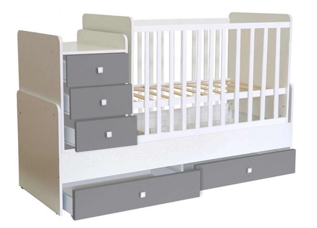 Кровать - трансформер Polini kids Simple 1111 бело-серая купить,NaN