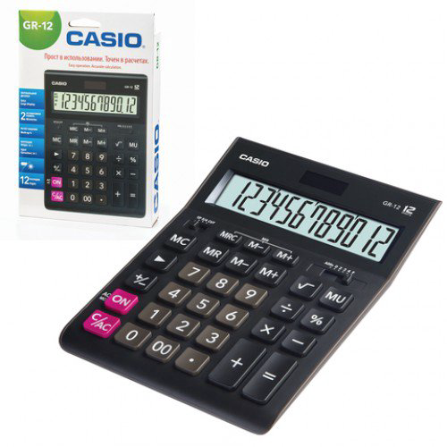 Калькулятор Casio GR-12-W-EP черный купить,NaN