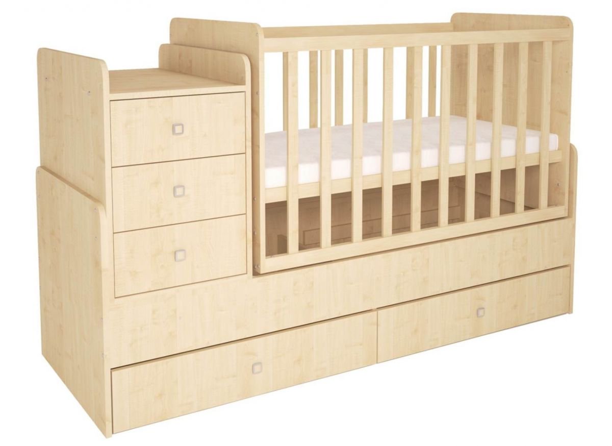 Кровать - трансформер Polini kids Simple 1111 натуральная купить,NaN