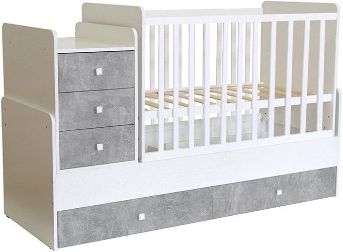 Кровать - трансформер Polini kids Simple 1111 белый-бетон купить,NaN