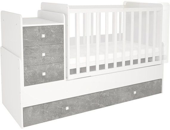 Кровать - трансформер Polini kids Simple 1111 белый-бетон купить,NaN