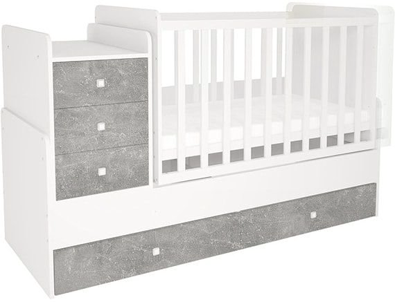 Кровать - трансформер Polini kids Simple 1111 белый-бетон купить,NaN