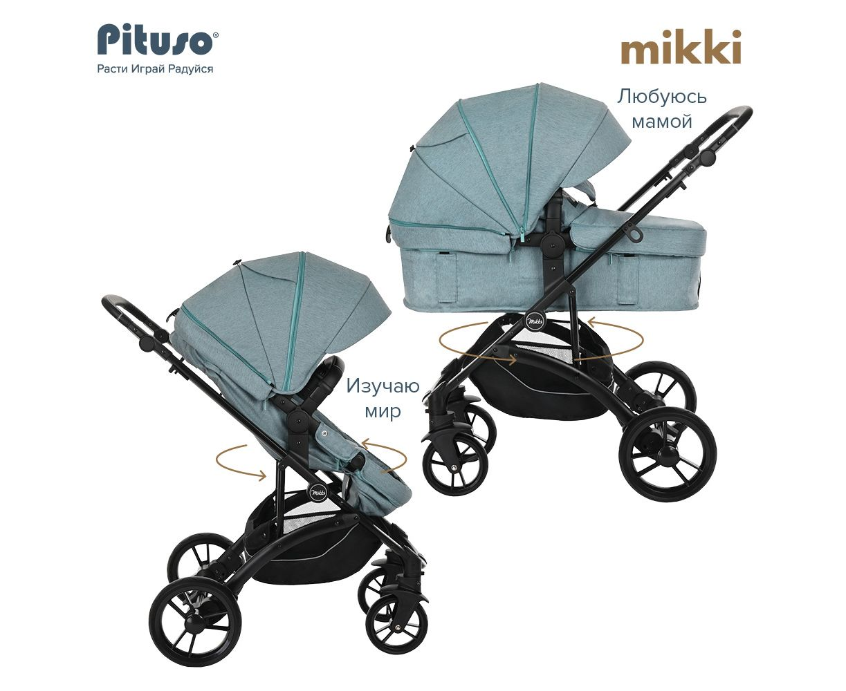 Коляска трансформер Pituso Mikki Emerald green black PU - ForteMarket Коляска трансформер Pituso Mikki Emerald green black PU купить,0